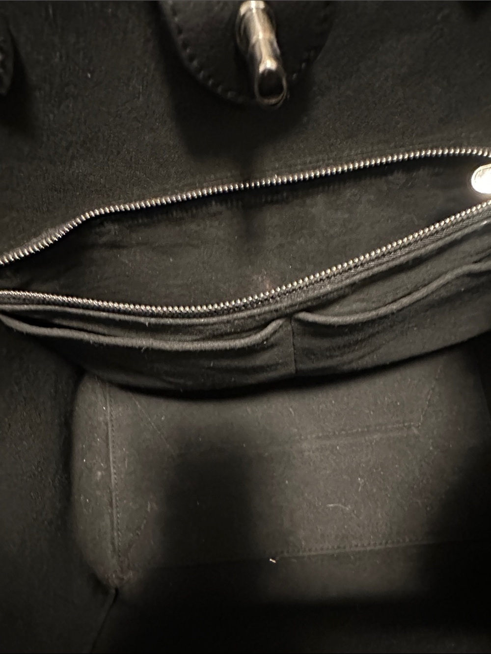 Louis Vuitton Black Leather Tote with Silver LV Emblem and Tan Trim - Picture 2 of 3